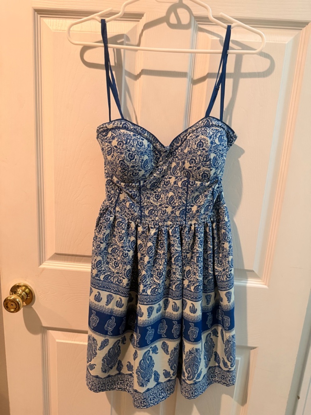 Blue and White Paisley Spaghetti Strap Dress